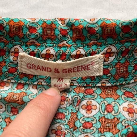 Grand & Greene Teal Orange Medium Button Down - Picture 2 of 5
